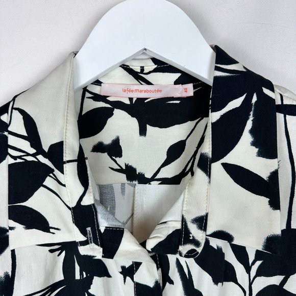 La Fée Maraboutée White and Black Leaf-Print Tie-Waist Shirtdress - Picture 3 of 9